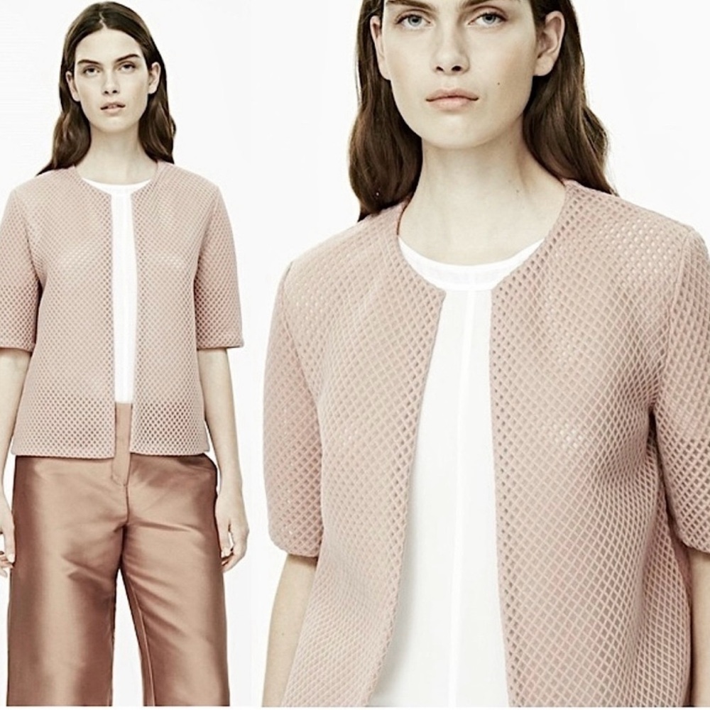 COS BLUSH PINK BOXY CROPPED OPEN FRON BLAZER JACKET LARGE MESH